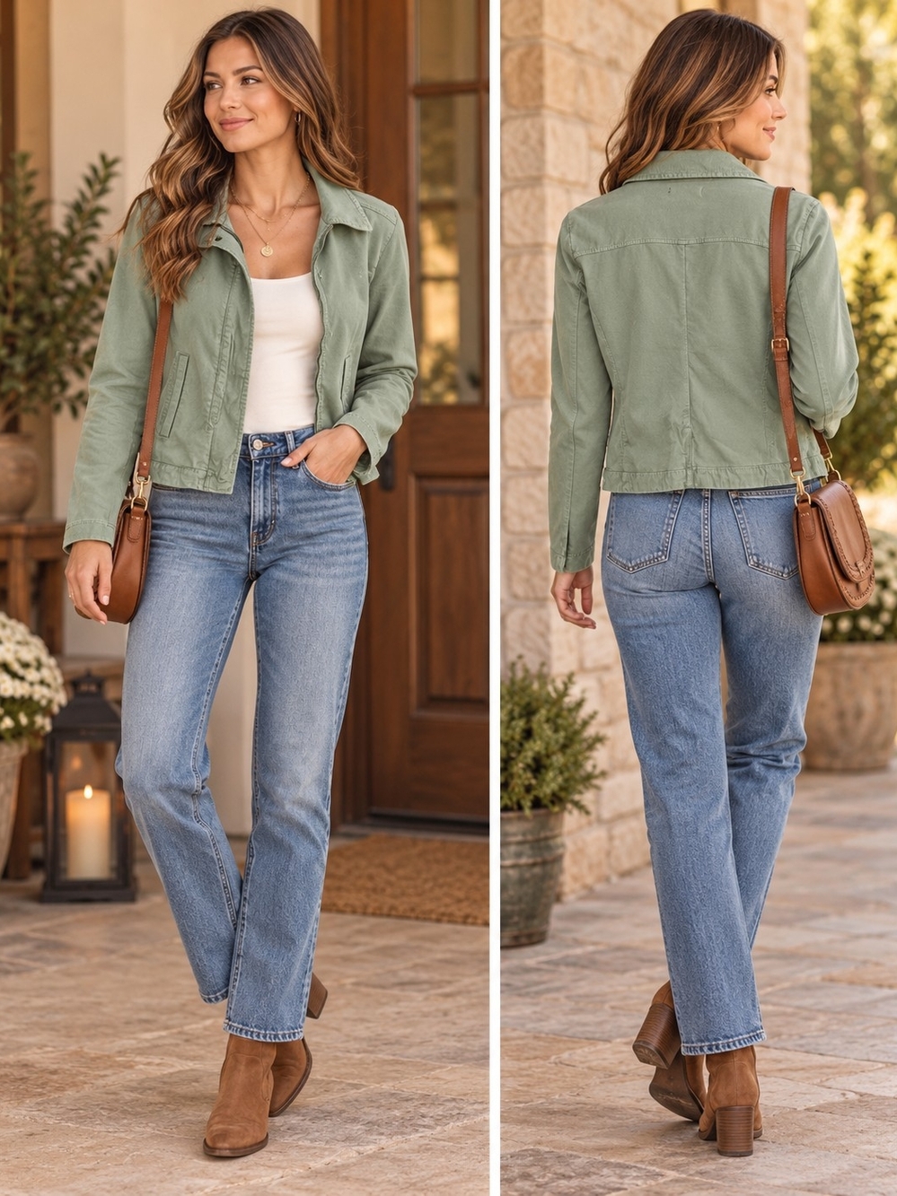Chaps Sage Green Cropped Utility Jacket 100% Cotton Size L